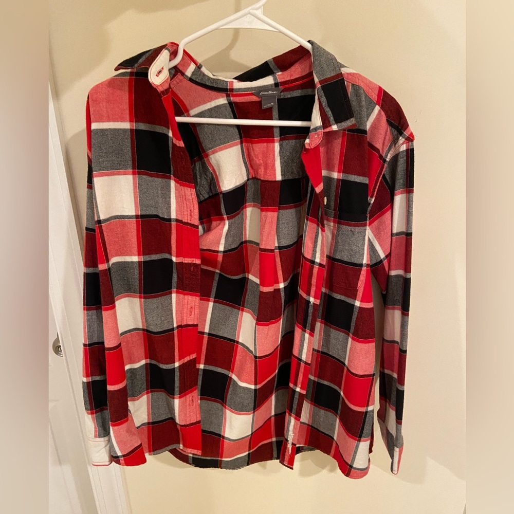 Eddie Bauer Red, Black and White Plaid Flannel for Women